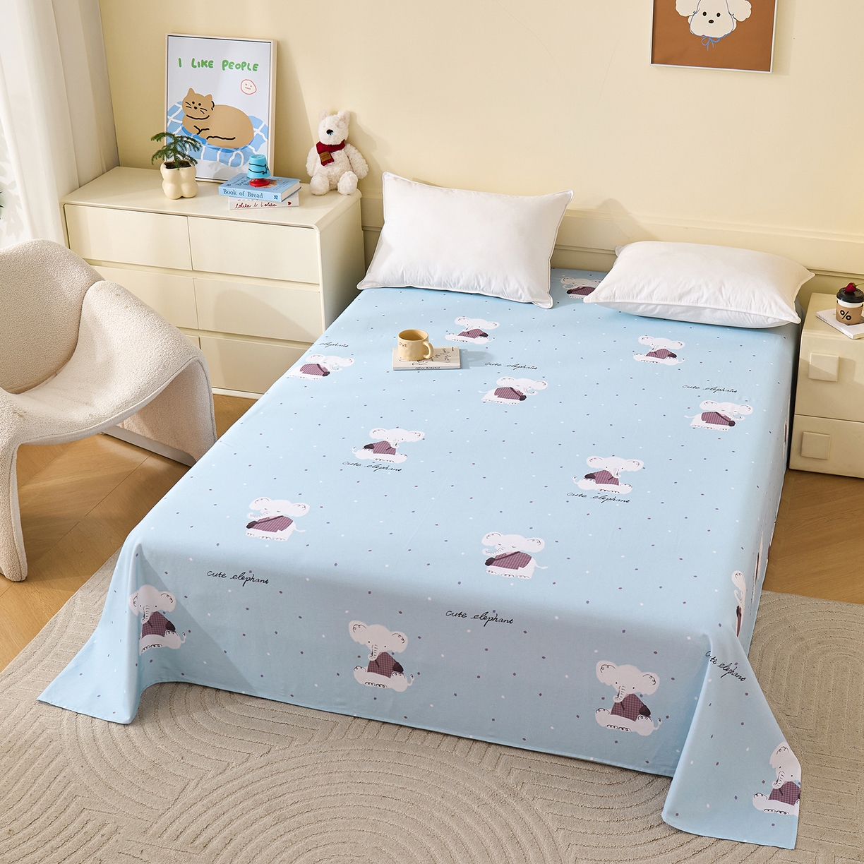 91家纺网 家纺一手货源 找家纺 元元家居（元元被业） 2025秋冬新款全棉纯棉磨毛印花单床单 小奶象