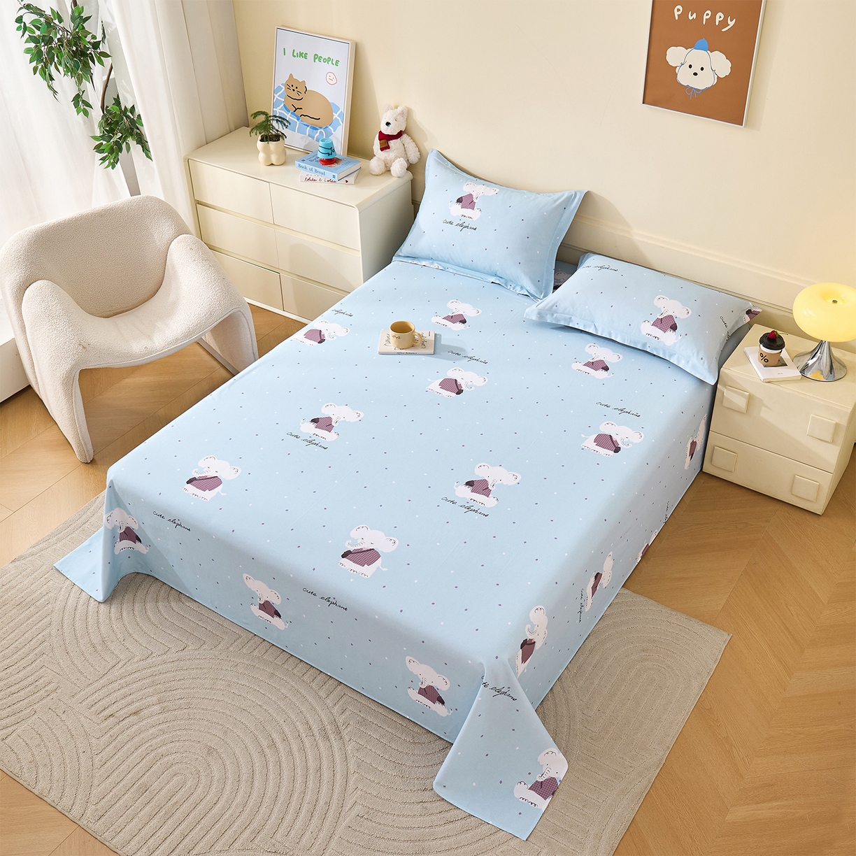 91家纺网 家纺一手货源 找家纺 元元家居（元元被业） 2025秋冬新款全棉纯棉磨毛印花单床单 小奶象