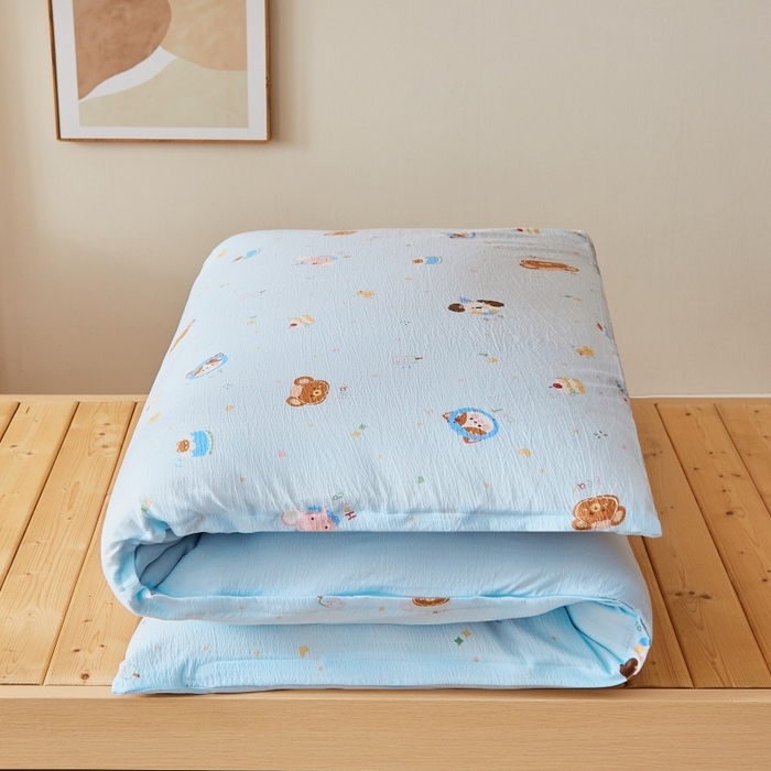 91家纺网 家纺一手货源 找家纺 小叮当家纺仓储工厂店 2025新款亲肤舒适A类云感水洗棉双层纱鱼鳞网棉花印花床褥 生日宴会-蓝