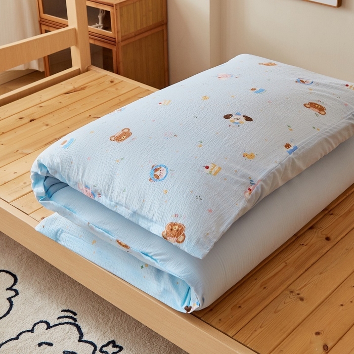 91家纺网 家纺一手货源 找家纺 小叮当家纺仓储工厂店 2025新款亲肤舒适A类云感水洗棉双层纱鱼鳞网棉花印花床褥 生日宴会-蓝