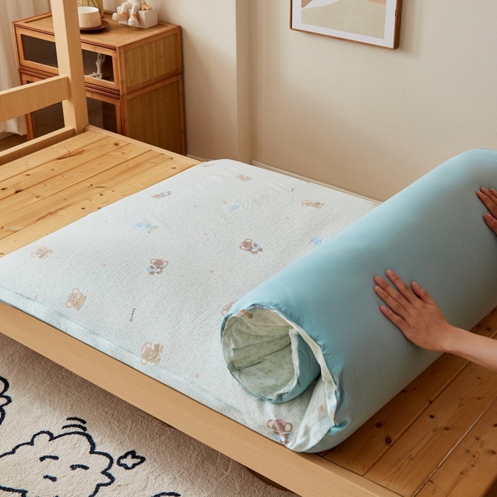 91家纺网 家纺一手货源 找家纺 小叮当家纺仓储工厂店 2025新款亲肤舒适A类云感水洗棉双层纱鱼鳞网棉花印花床褥 少女象