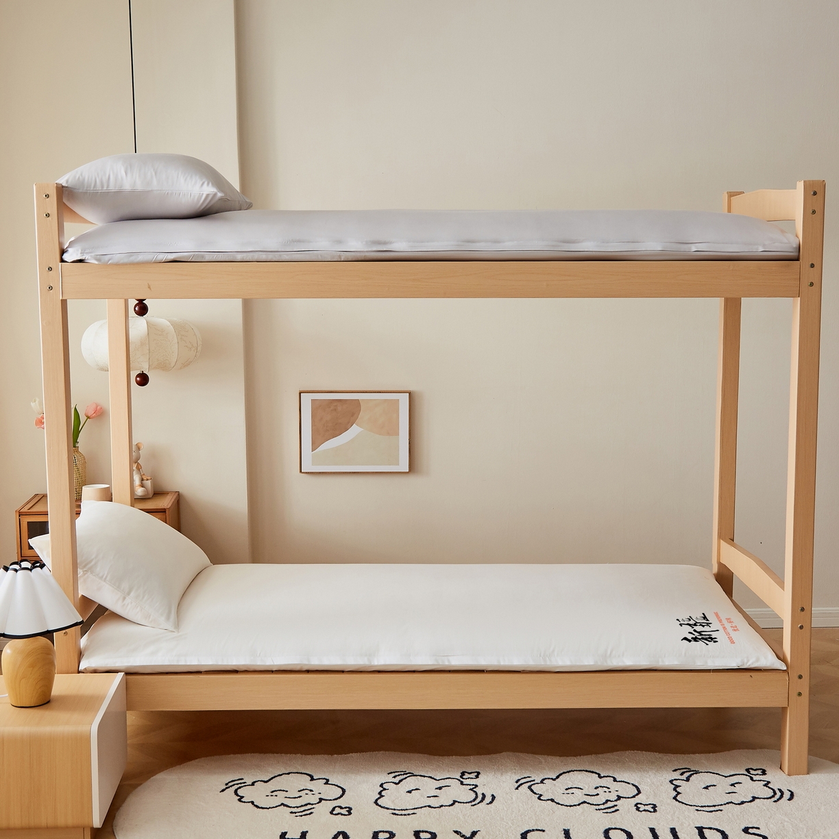 91家纺网 家纺一手货源 找家纺 小叮当家纺仓储工厂店 2025新款亲肤舒适A类云感水洗棉双层纱鱼鳞网棉花印花床褥 白色