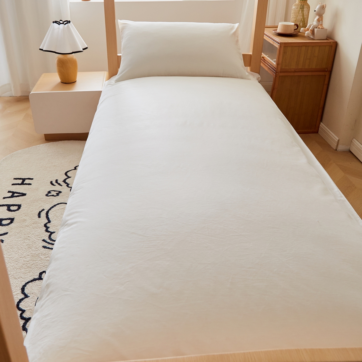 91家纺网 家纺一手货源 找家纺 小叮当家纺仓储工厂店 2025新款亲肤舒适A类云感水洗棉双层纱鱼鳞网棉花印花床褥 白色