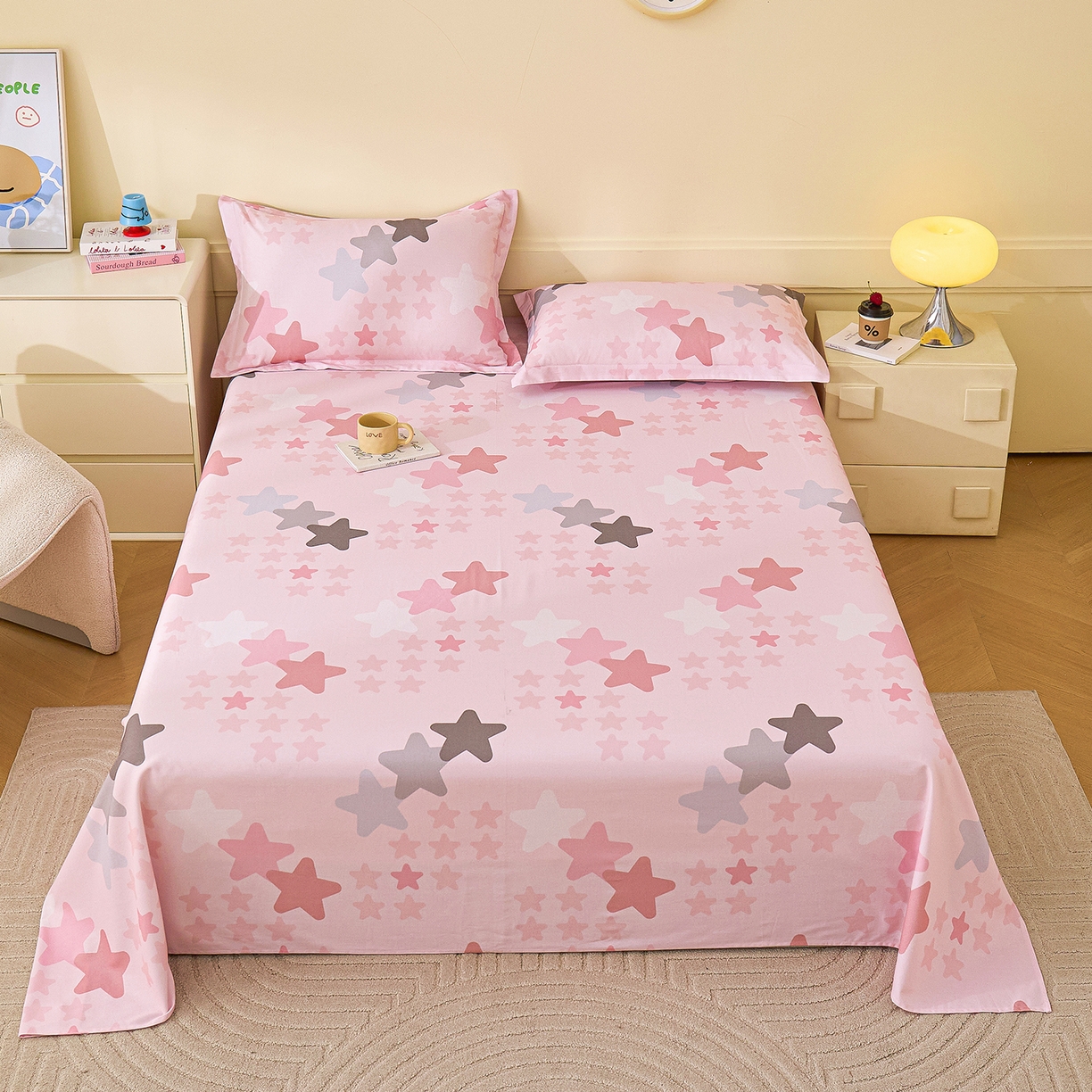 元元家居（元元被业） 2025秋冬新款全棉纯棉磨毛印花单床单 星星格格