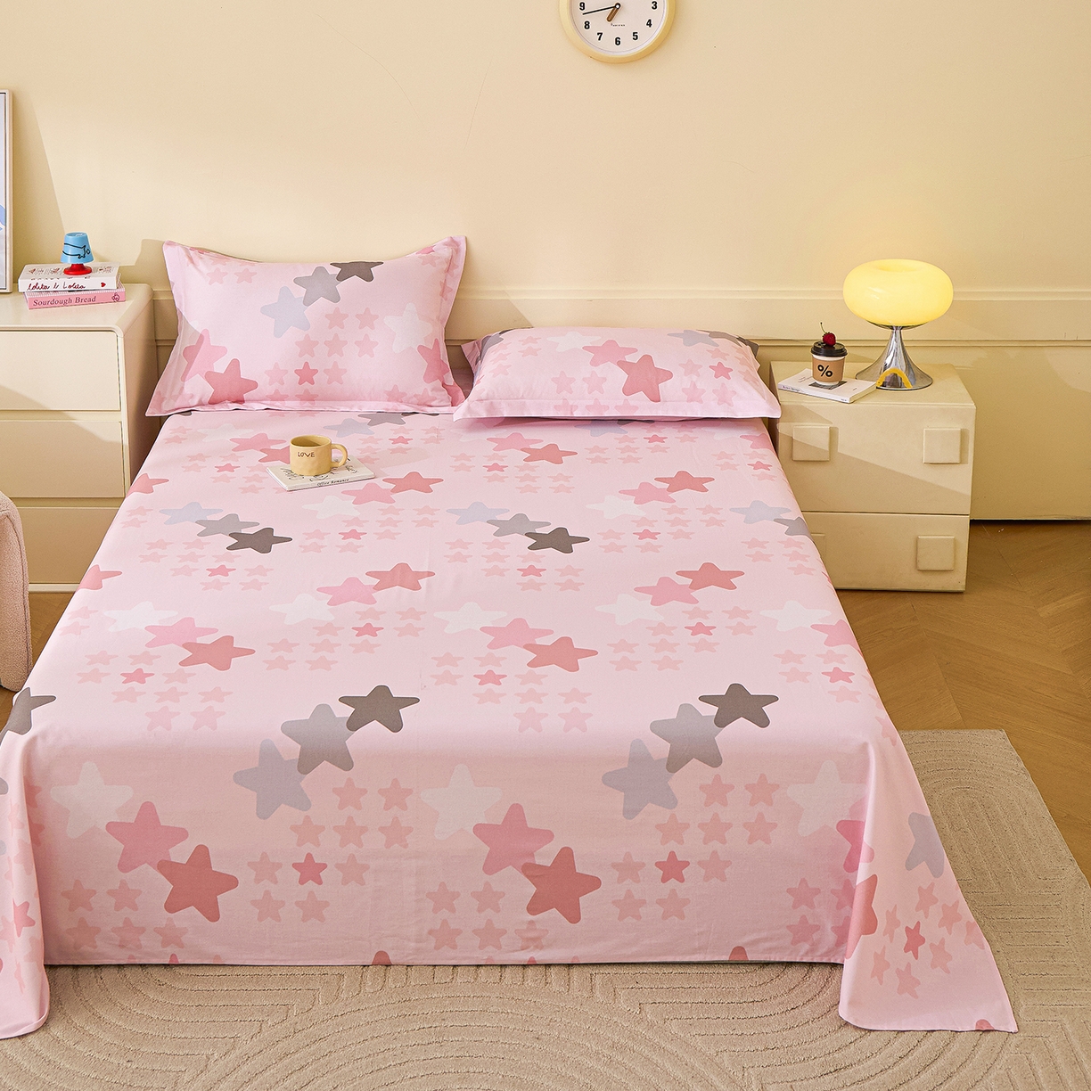 91家纺网 家纺一手货源 找家纺 元元家居（元元被业） 2025秋冬新款全棉纯棉磨毛印花单床单 星星格格