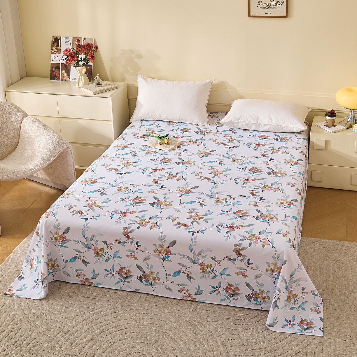 91家纺网 家纺一手货源 找家纺 元元家居（元元被业） 2025秋冬新款全棉纯棉磨毛印花单床单 云季花盟