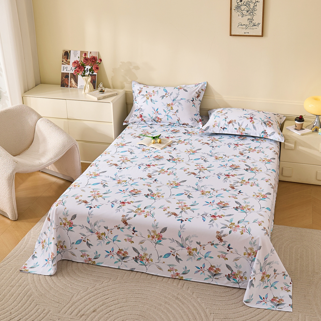 91家纺网 家纺一手货源 找家纺 元元家居（元元被业） 2025秋冬新款全棉纯棉磨毛印花单床单 云季花盟