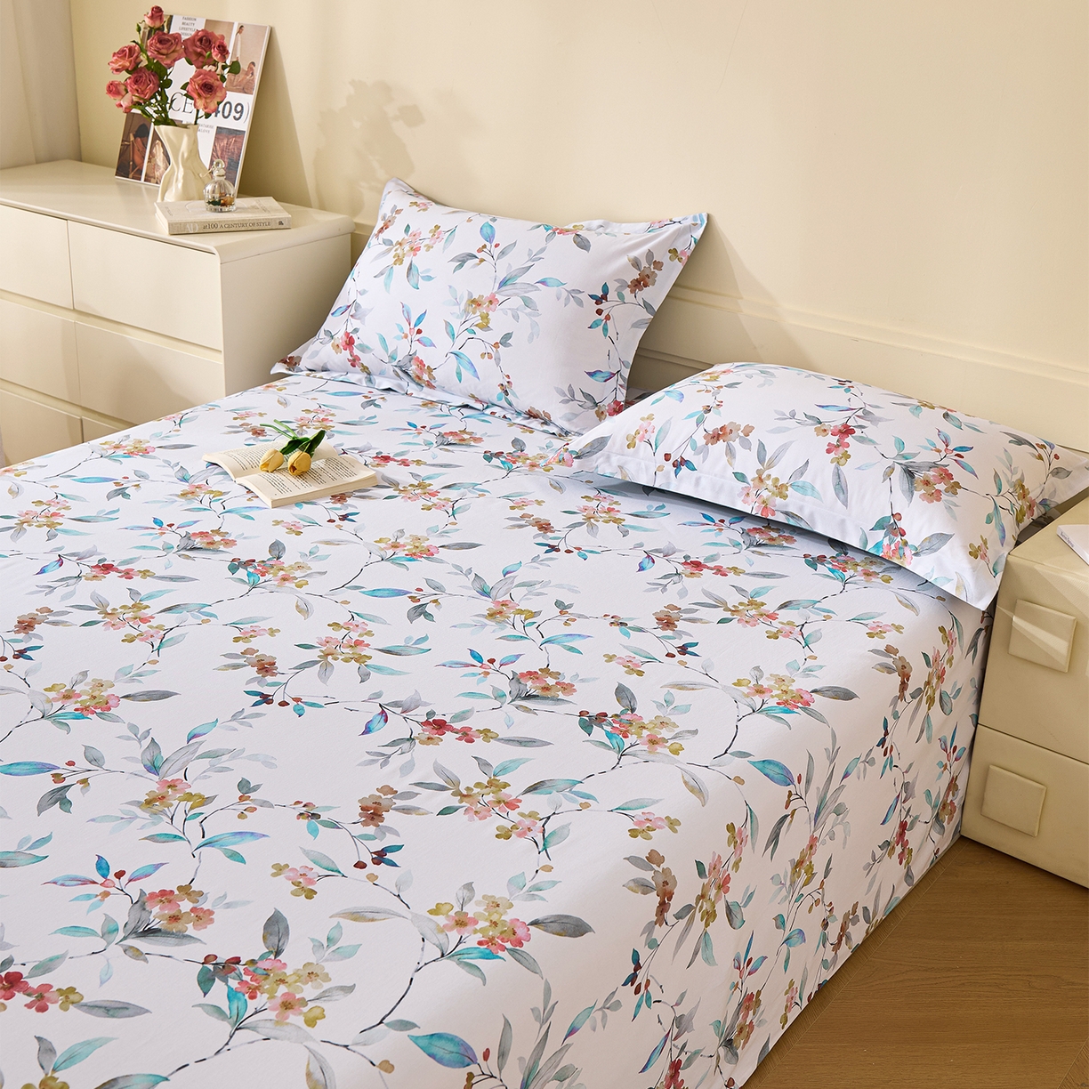 91家纺网 家纺一手货源 找家纺 元元家居（元元被业） 2025秋冬新款全棉纯棉磨毛印花单床单 云季花盟