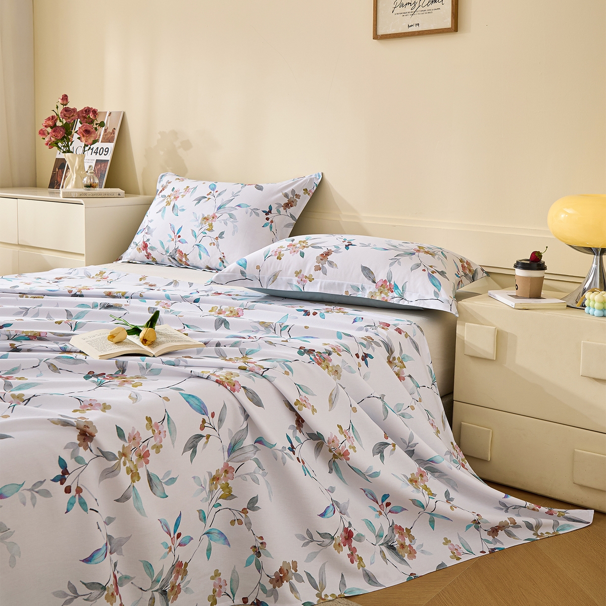 91家纺网 家纺一手货源 找家纺 元元家居（元元被业） 2025秋冬新款全棉纯棉磨毛印花单床单 云季花盟