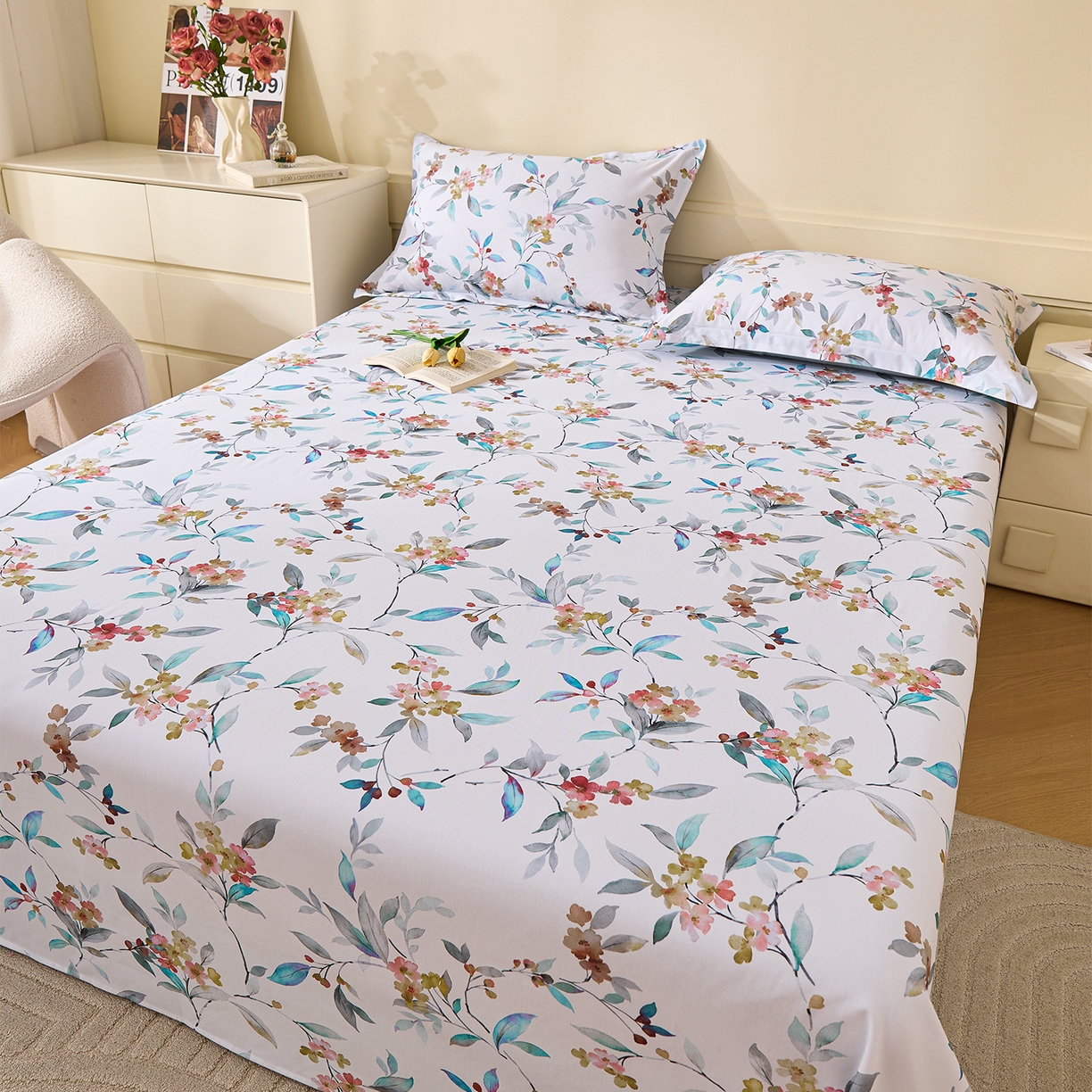 91家纺网 家纺一手货源 找家纺 元元家居（元元被业） 2025秋冬新款全棉纯棉磨毛印花单床单 云季花盟