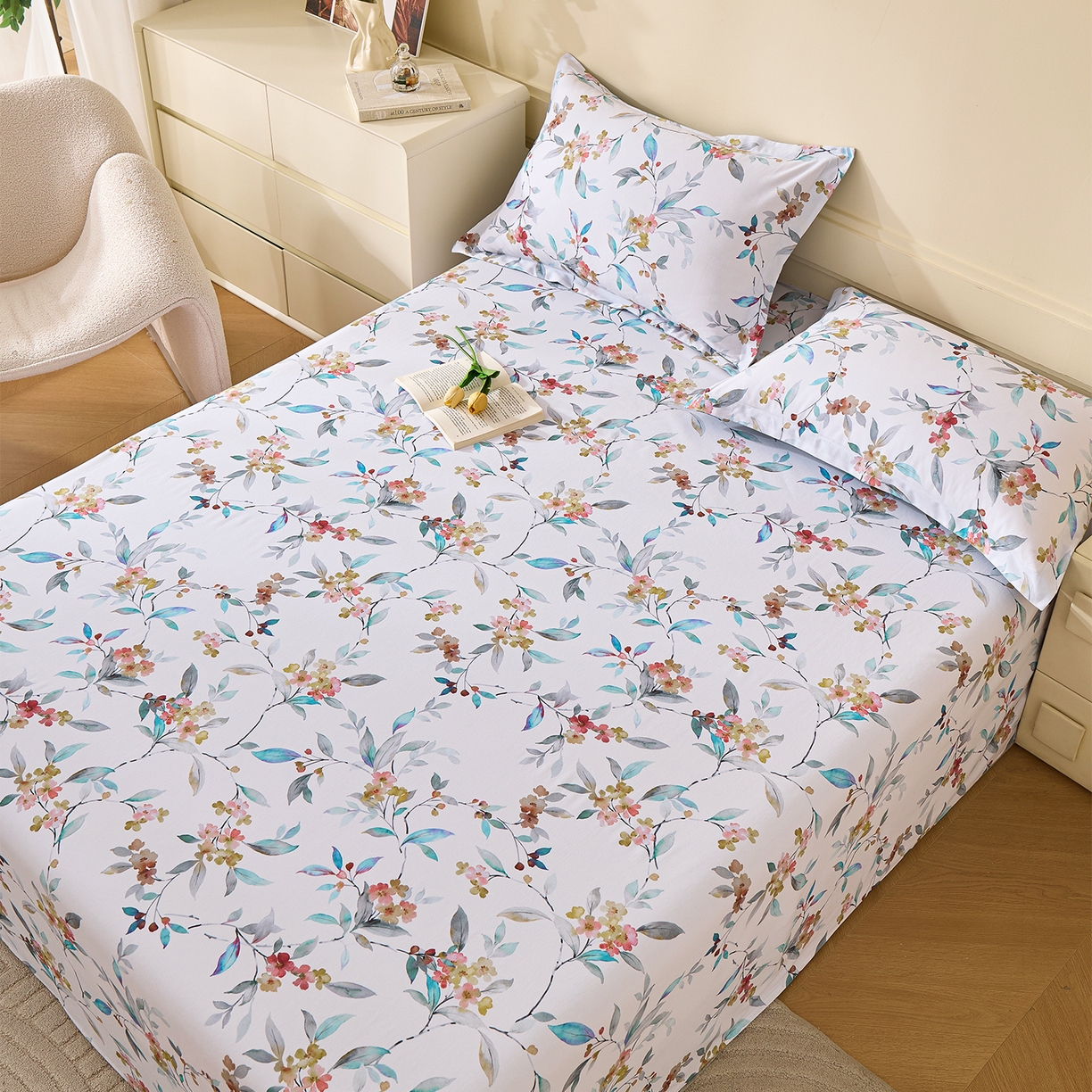 91家纺网 家纺一手货源 找家纺 元元家居（元元被业） 2025秋冬新款全棉纯棉磨毛印花单床单 云季花盟