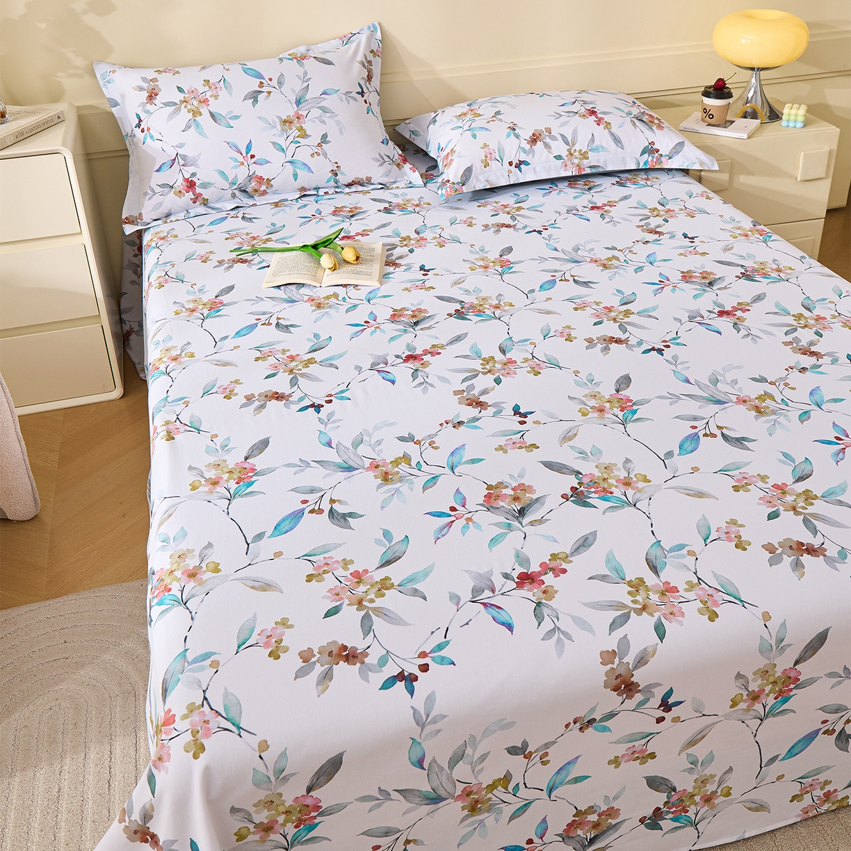 91家纺网 家纺一手货源 找家纺 元元家居（元元被业） 2025秋冬新款全棉纯棉磨毛印花单床单 云季花盟