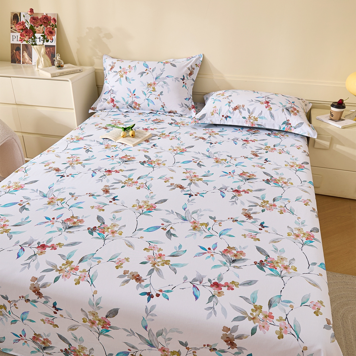 91家纺网 家纺一手货源 找家纺 元元家居（元元被业） 2025秋冬新款全棉纯棉磨毛印花单床单 云季花盟