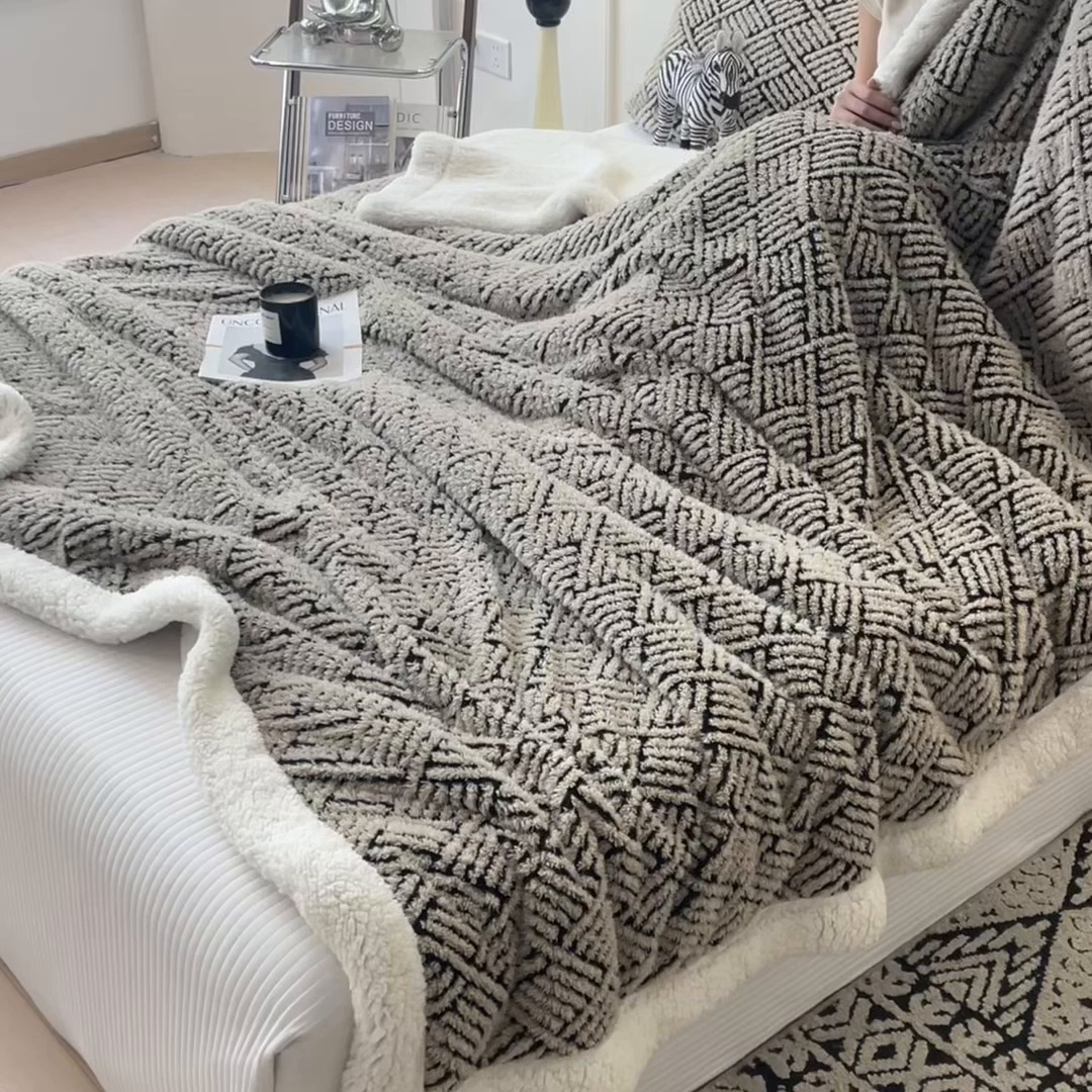 91家纺网 家纺一手货源 找家纺 乐家欣 2025新款双面暖绒毛毯 梦境-雾灰