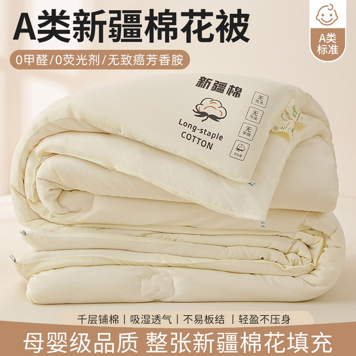 小叮当家纺仓储工厂店 2025新款A类水洗棉新疆棉花全棉纯棉被无印风冬被加厚保暖被子被芯四季通用 新疆棉花被-云朵白