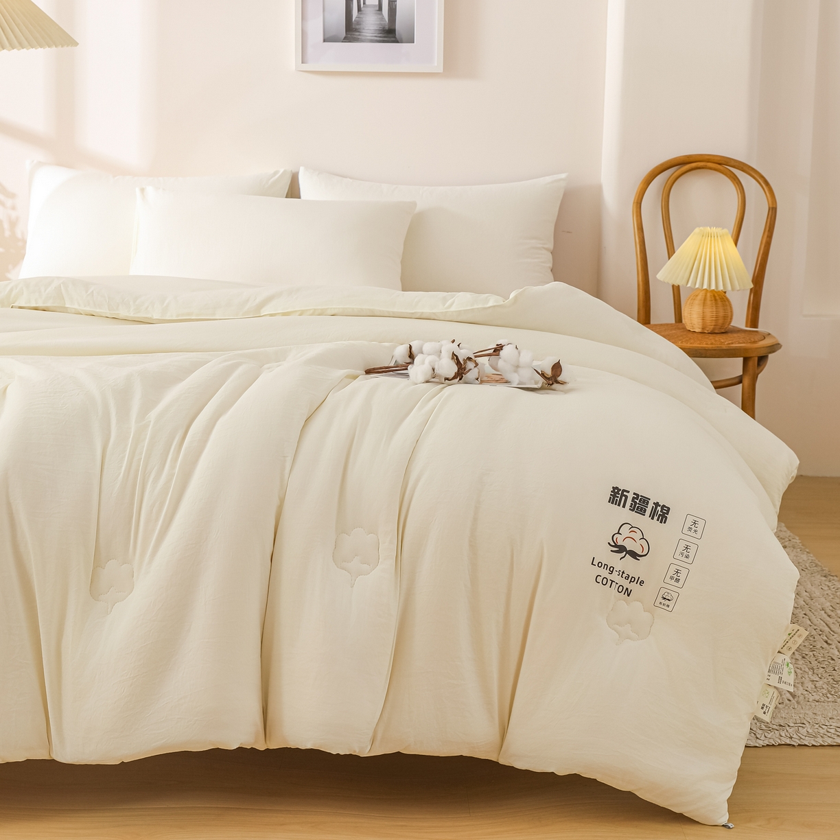 91家纺网 家纺一手货源 找家纺 小叮当家纺仓储工厂店 2025新款A类水洗棉新疆棉花全棉纯棉被无印风冬被加厚保暖被子被芯四季通用 新疆棉花被-云朵白