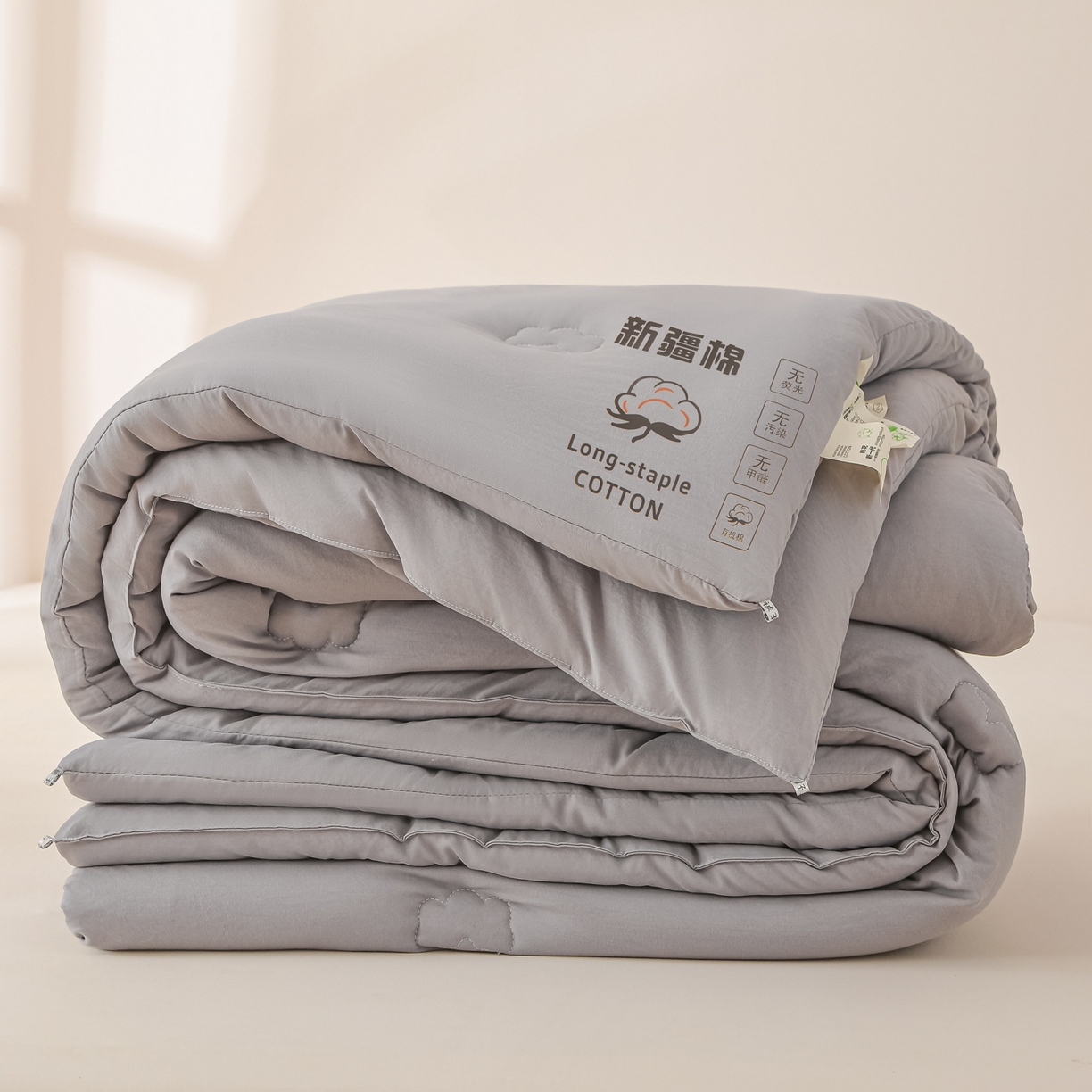 91家纺网 家纺一手货源 找家纺 小叮当家纺仓储工厂店 2025新款A类水洗棉新疆棉花全棉纯棉被无印风冬被加厚保暖被子被芯四季通用 新疆棉花被-淡雅灰