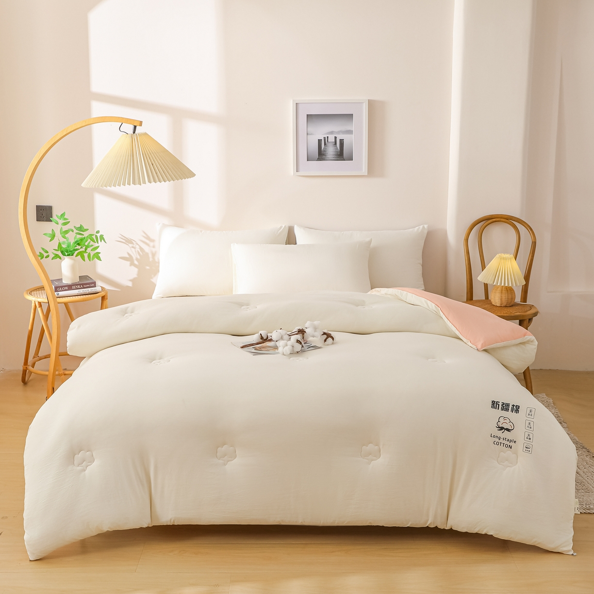 91家纺网 家纺一手货源 找家纺 小叮当家纺仓储工厂店 2025新款A类水洗棉新疆棉花全棉纯棉被无印风冬被加厚保暖被子被芯四季通用 新疆棉花被-白拼粉