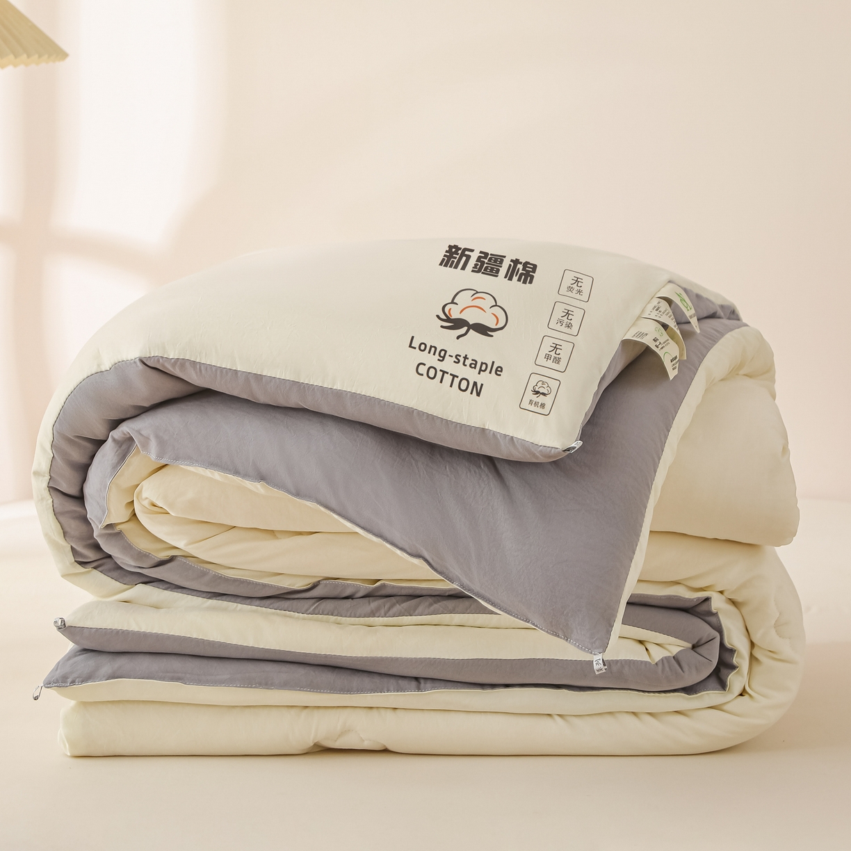 91家纺网 家纺一手货源 找家纺 小叮当家纺仓储工厂店 2025新款A类水洗棉新疆棉花全棉纯棉被无印风冬被加厚保暖被子被芯四季通用 新疆棉花被-白拼灰