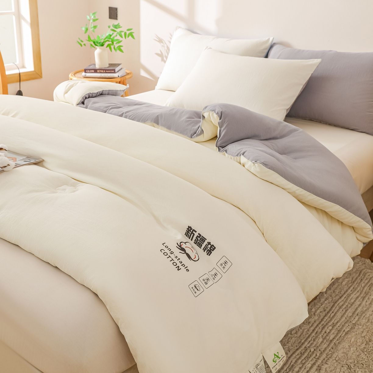 91家纺网 家纺一手货源 找家纺 小叮当家纺仓储工厂店 2025新款A类水洗棉新疆棉花全棉纯棉被无印风冬被加厚保暖被子被芯四季通用 新疆棉花被-白拼灰