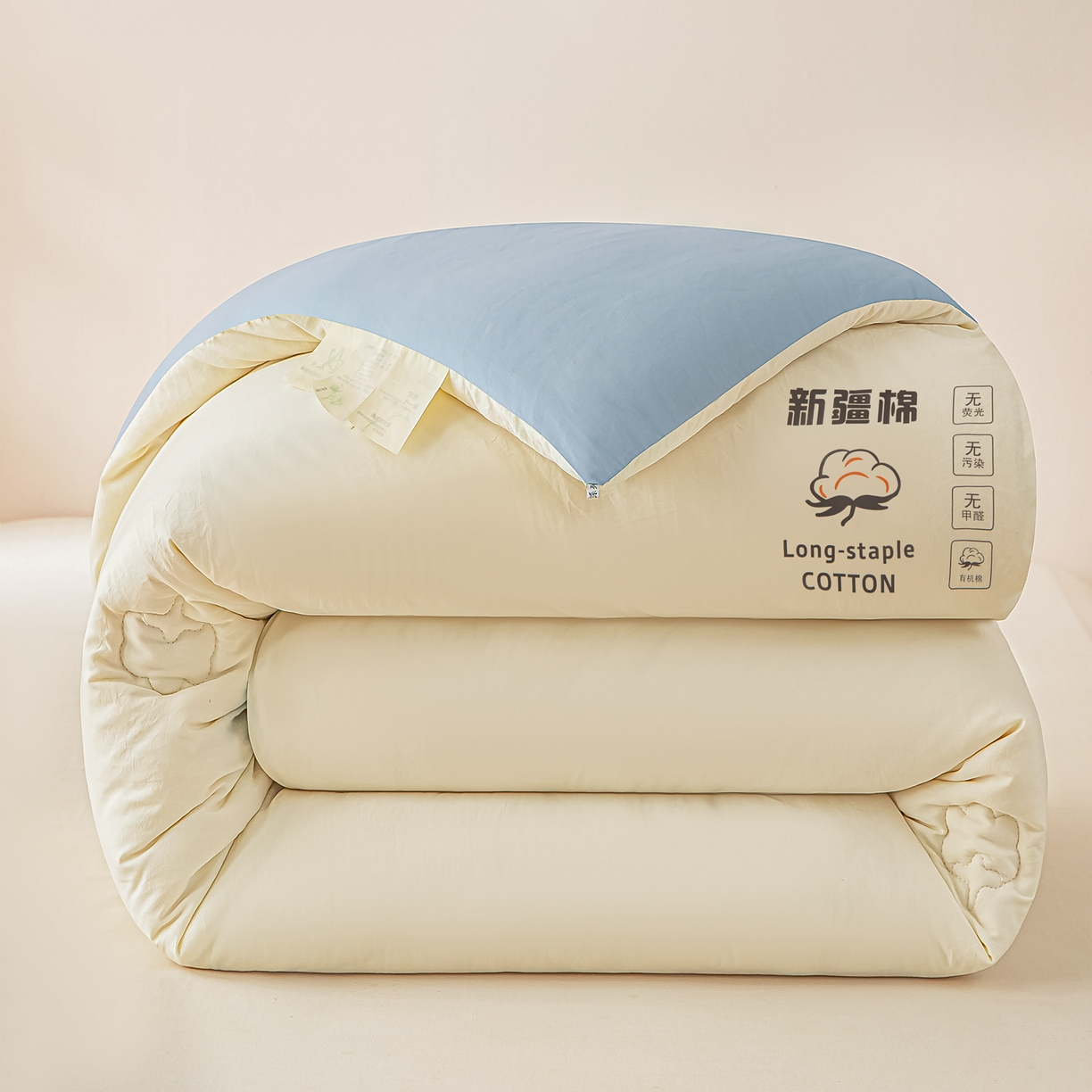 91家纺网 家纺一手货源 找家纺 小叮当家纺仓储工厂店 2025新款A类水洗棉新疆棉花全棉纯棉被无印风冬被加厚保暖被子被芯四季通用 新疆棉花被-白拼蓝