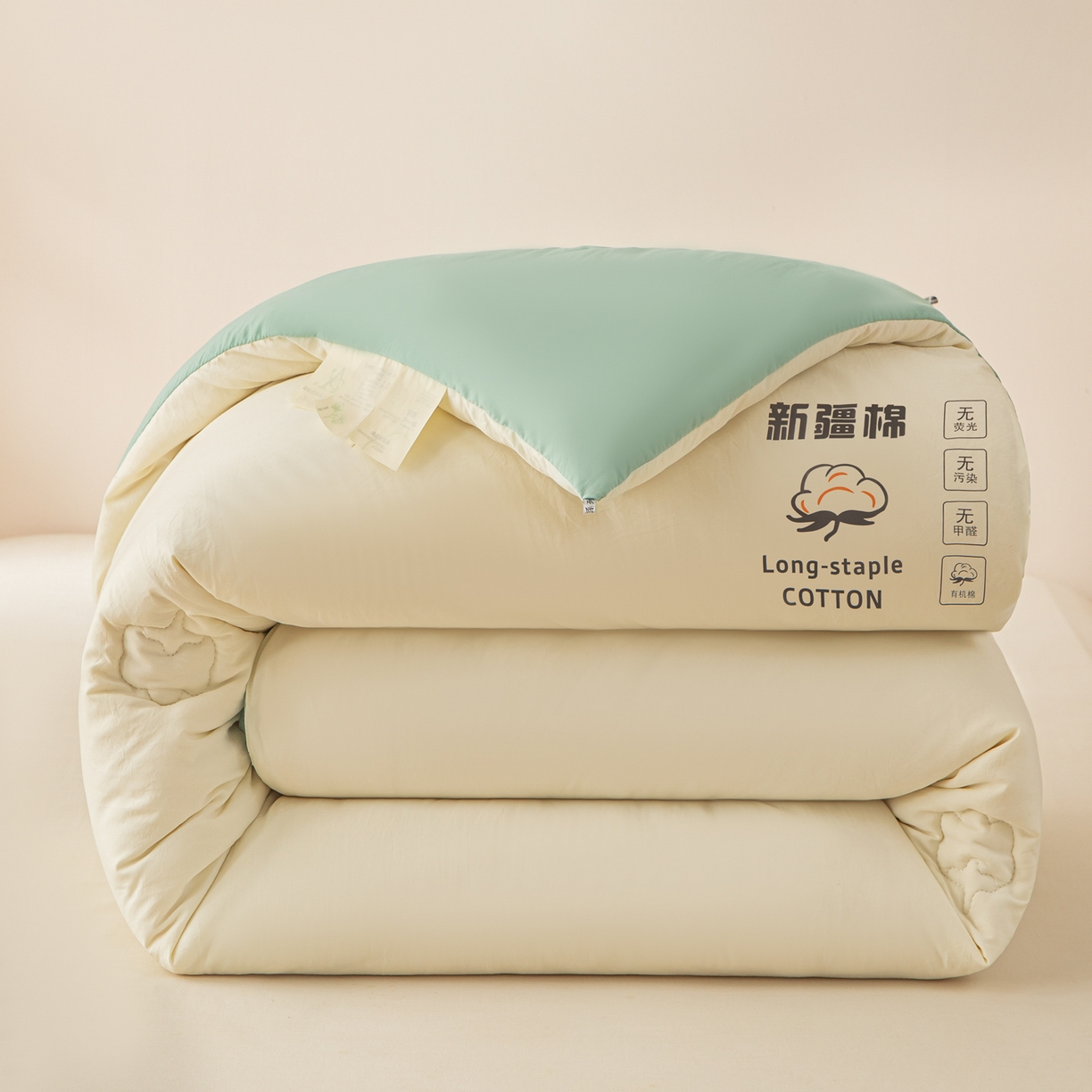 91家纺网 家纺一手货源 找家纺 小叮当家纺仓储工厂店 2025新款A类水洗棉新疆棉花全棉纯棉被无印风冬被加厚保暖被子被芯四季通用 新疆棉花被-白拼绿