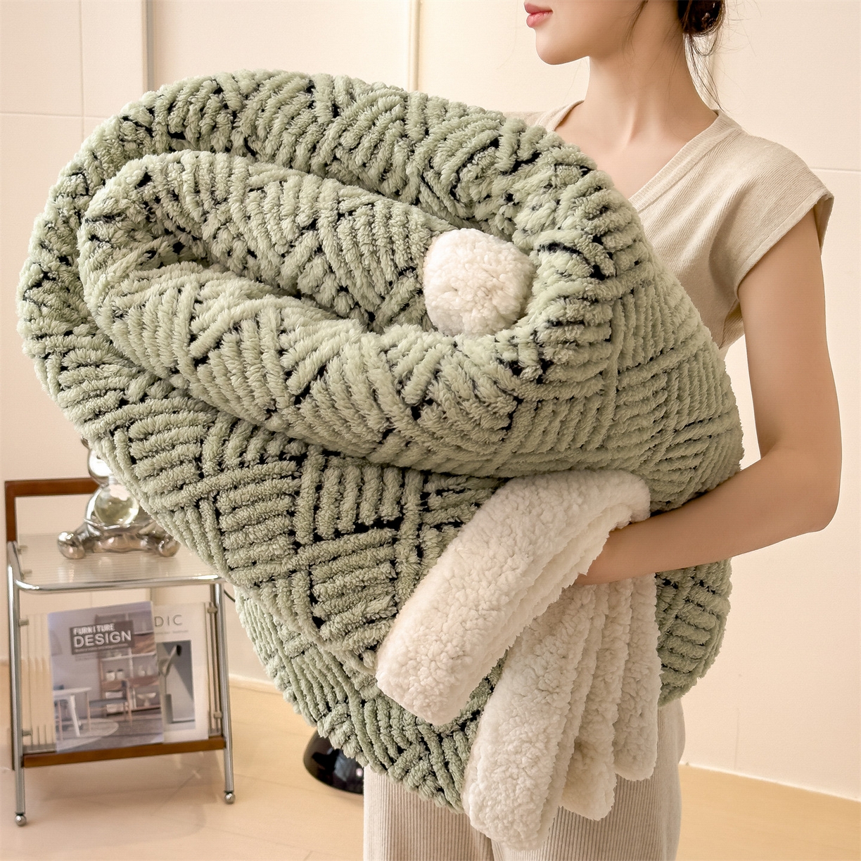 91家纺网 家纺一手货源 找家纺 乐家欣 2025新款双面暖绒毛毯 梦境-桑绿