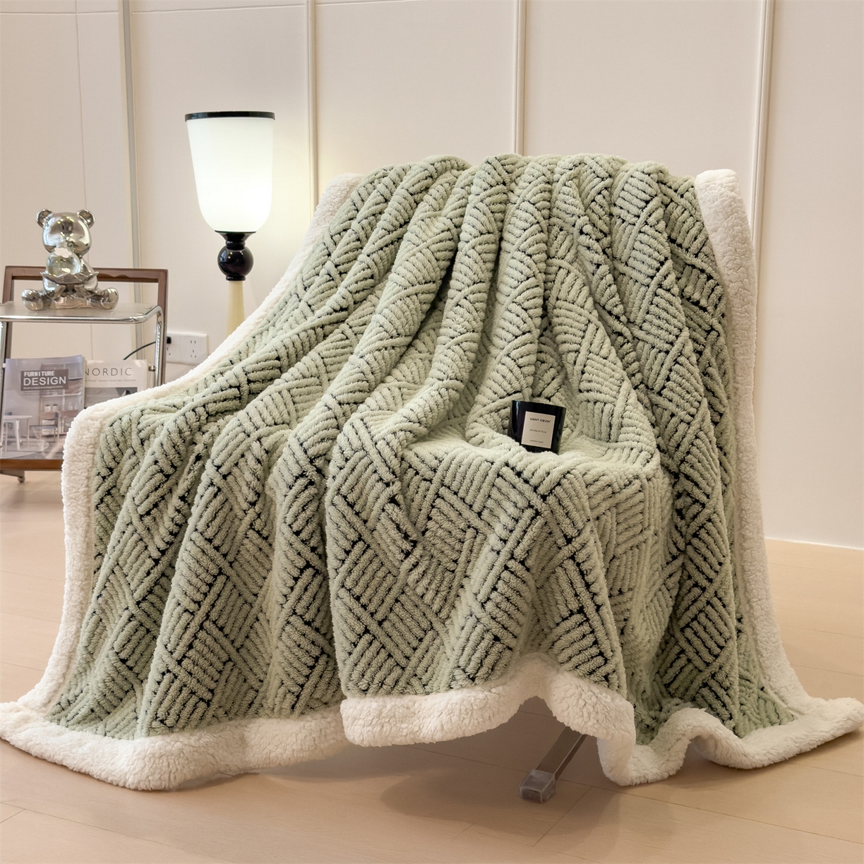 乐家欣 2025新款双面暖绒毛毯 梦境-桑绿