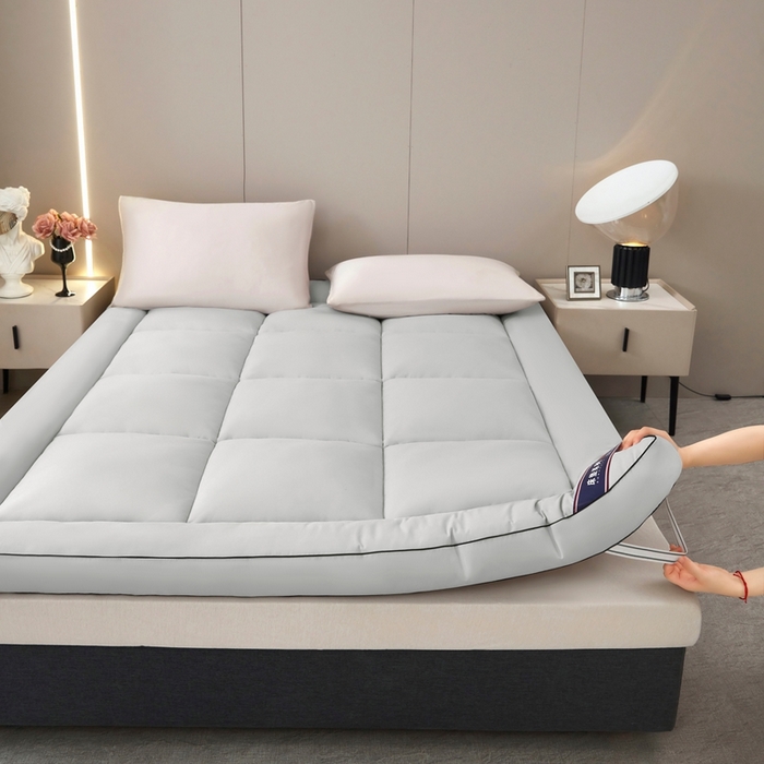 91家纺网 家纺一手货源 找家纺 小叮当家纺仓储工厂店 2025新款加厚立体整张棉酒店学生床垫抗菌云尚亲肤软床垫垫子 山峰灰