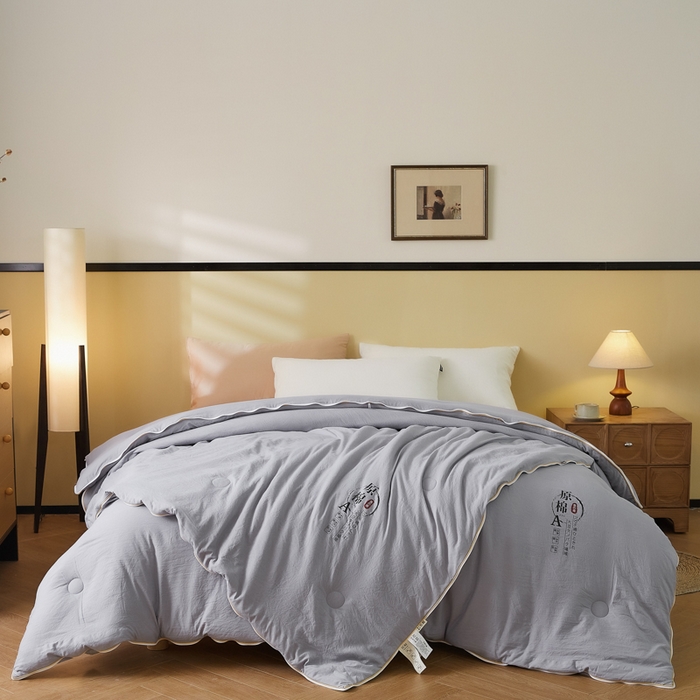 91家纺网 家纺一手货源 找家纺 小叮当家纺仓储工厂店 2025新款原棉大豆被子母扣拉链二合一被被子被芯 原棉子母被-灰色