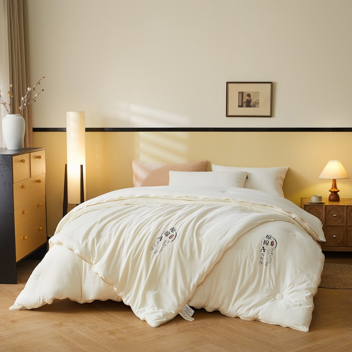 91家纺网 家纺一手货源 找家纺 小叮当家纺仓储工厂店 2025新款原棉大豆被子母扣拉链二合一被被子被芯 原棉子母被-本白