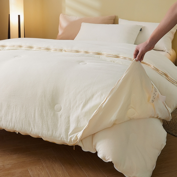 91家纺网 家纺一手货源 找家纺 小叮当家纺仓储工厂店 2025新款原棉大豆被子母扣拉链二合一被被子被芯 原棉子母被-本白