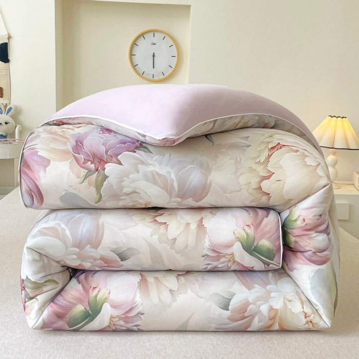 91家纺网 家纺一手货源 找家纺 小禹仔家纺  2025新款亲肤柔软大豆被数码印花针织棉大豆被冬被子被芯春秋被 漫山花影