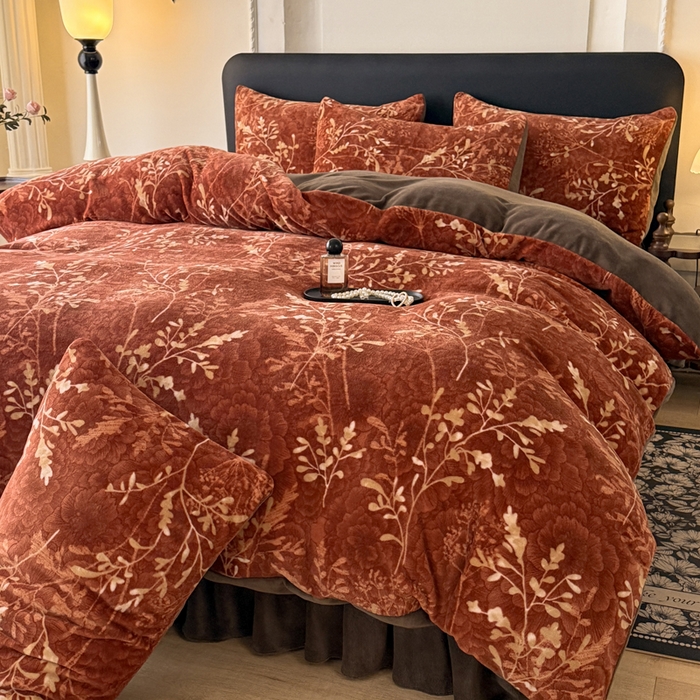 91家纺网 家纺一手货源 找家纺 金盛皇朝家纺 2025新款高克重美拉德牛奶绒床单床盖单件三件四件套 暖阳缀枝