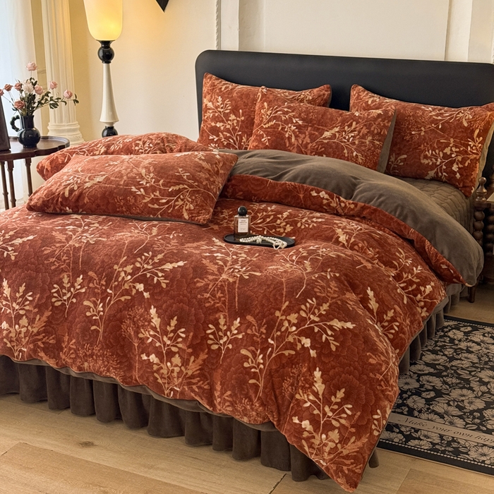 91家纺网 家纺一手货源 找家纺 金盛皇朝家纺 2025新款高克重美拉德牛奶绒床单床盖单件三件四件套 暖阳缀枝