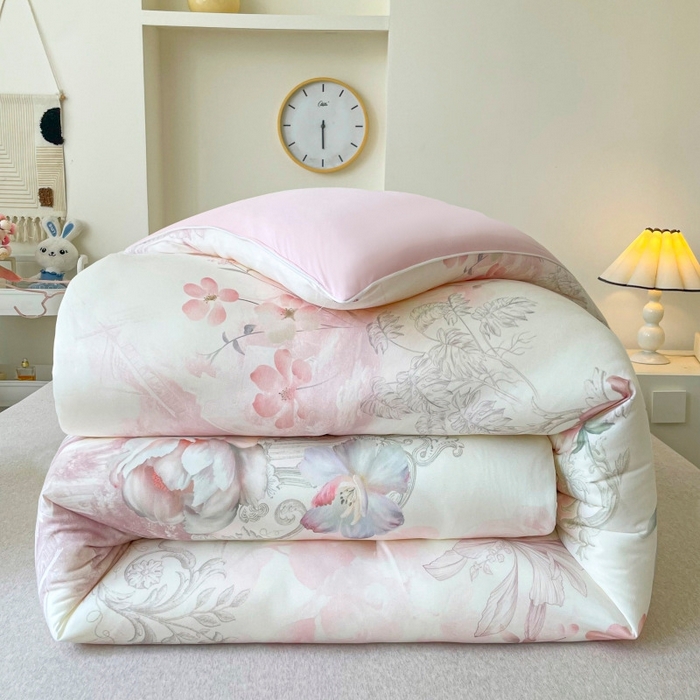 91家纺网 家纺一手货源 找家纺 小禹仔家纺  2025新款亲肤柔软大豆被数码印花针织棉大豆被冬被子被芯春秋被 蔷薇粉