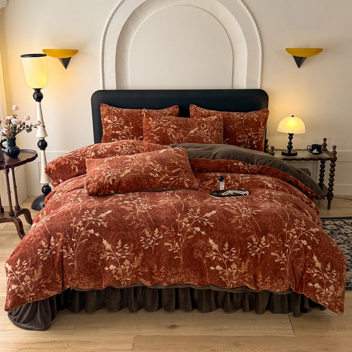 91家纺网 家纺一手货源 找家纺 金盛皇朝家纺 2025新款高克重美拉德牛奶绒床单床盖单件三件四件套 暖阳缀枝