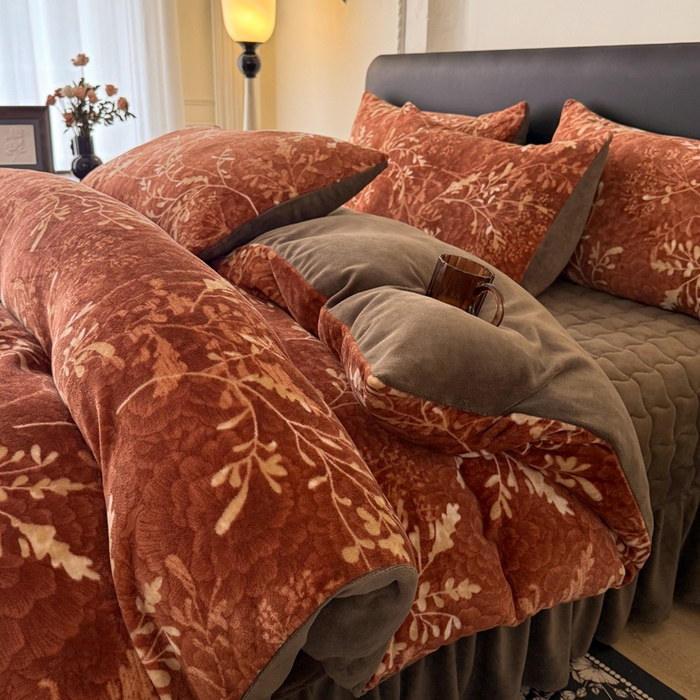 91家纺网 家纺一手货源 找家纺 金盛皇朝家纺 2025新款高克重美拉德牛奶绒床单床盖单件三件四件套 暖阳缀枝