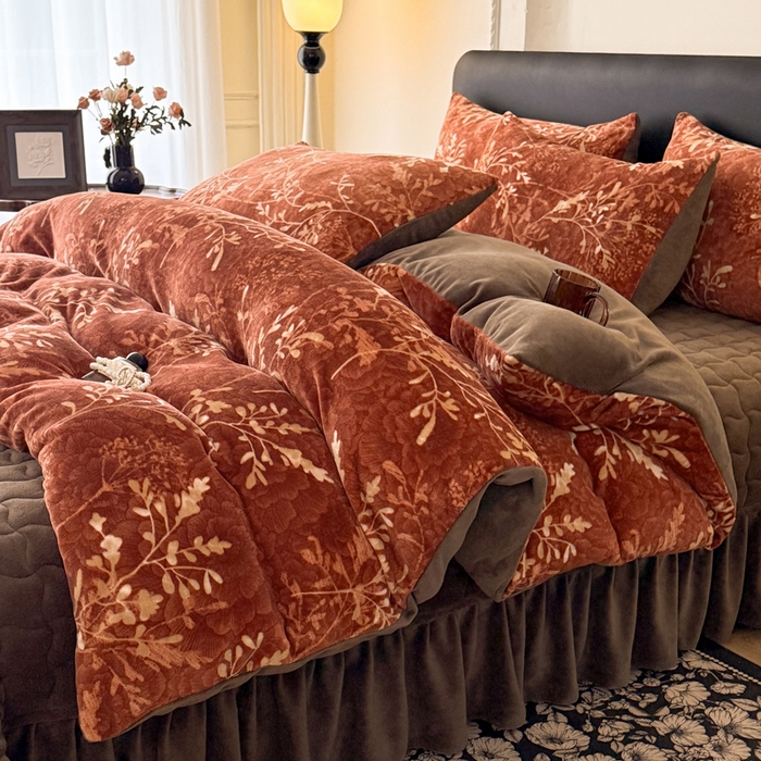 91家纺网 家纺一手货源 找家纺 金盛皇朝家纺 2025新款高克重美拉德牛奶绒床单床盖单件三件四件套 暖阳缀枝