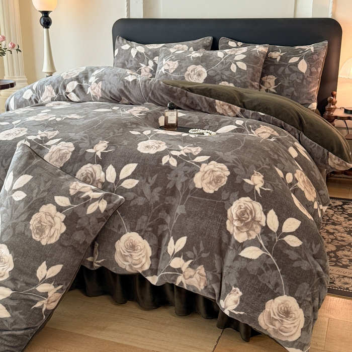 91家纺网 家纺一手货源 找家纺 金盛皇朝家纺 2025新款高克重美拉德牛奶绒床单床盖单件三件四件套 白玫映墨