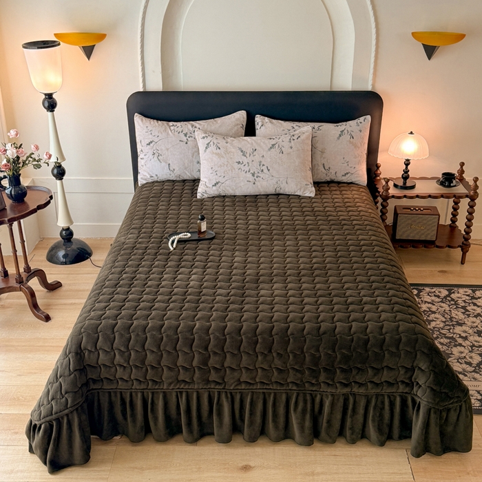 91家纺网 家纺一手货源 找家纺 金盛皇朝家纺 2025新款高克重美拉德牛奶绒床单床盖单件三件四件套 青枝缀叶