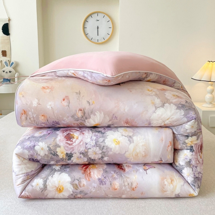 91家纺网 家纺一手货源 找家纺 小禹仔家纺  2025新款亲肤柔软大豆被数码印花针织棉大豆被冬被子被芯春秋被 红秀里粉