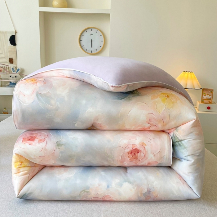 91家纺网 家纺一手货源 找家纺 小禹仔家纺  2025新款亲肤柔软大豆被数码印花针织棉大豆被冬被子被芯春秋被 杜若粉