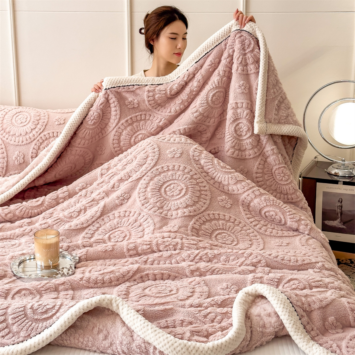 91家纺网 家纺一手货源 找家纺 （总）乐家欣 2025新款A类花朵塔芙绒毛毯