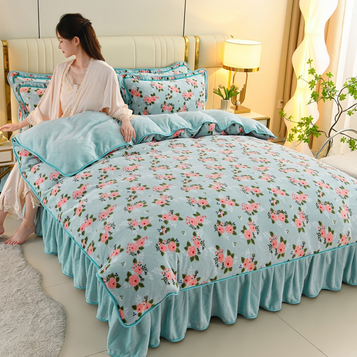 91家纺网 家纺一手货源 找家纺 沐妍家纺 2025新款8斤加厚保暖金貂绒牛奶绒印花四件套 莫奈花园