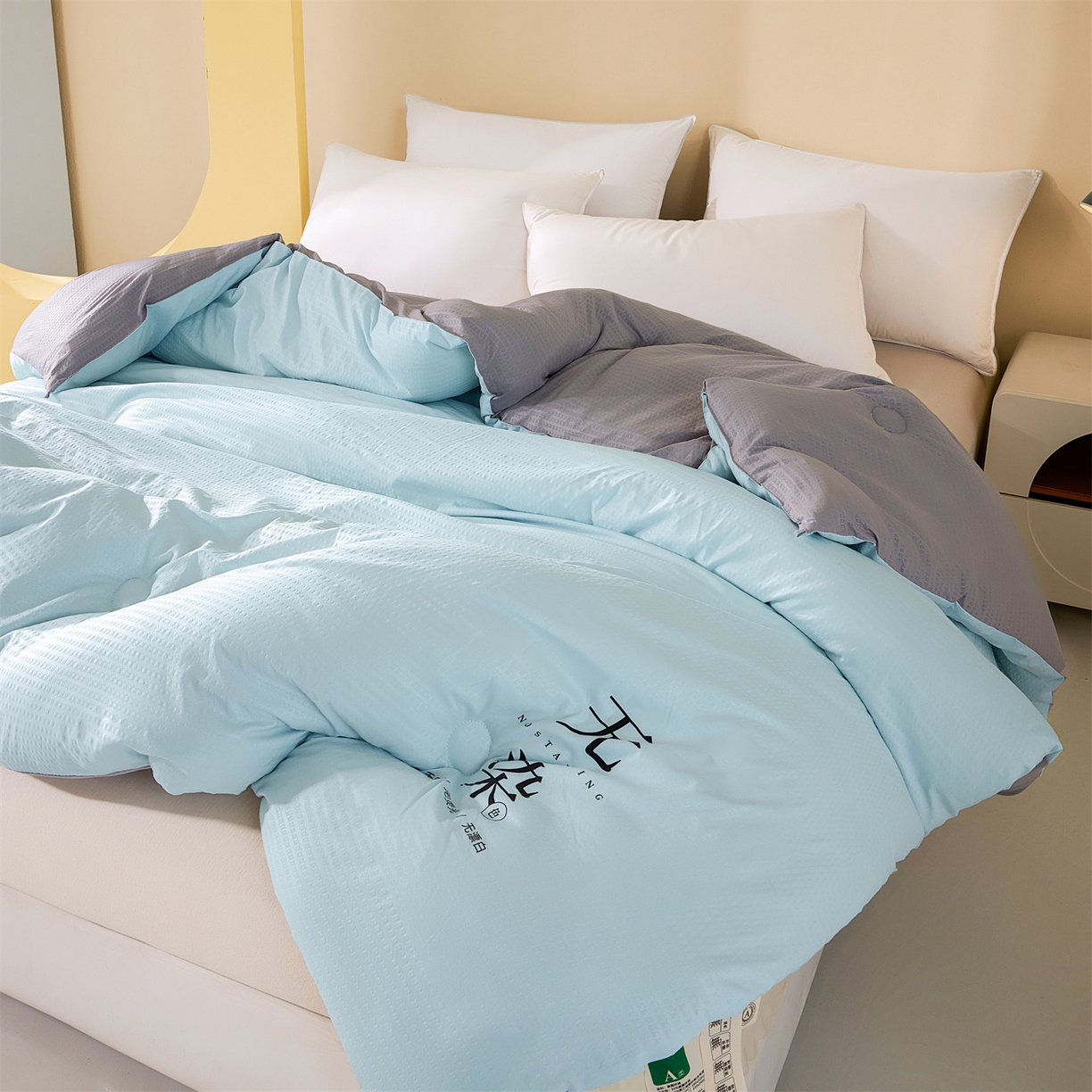 91家纺网 家纺一手货源 找家纺 小叮当家纺仓储工厂店 2025新款亲肤舒适A类水洗棉原棉大豆被被子被芯-无染 无染-淡水蓝