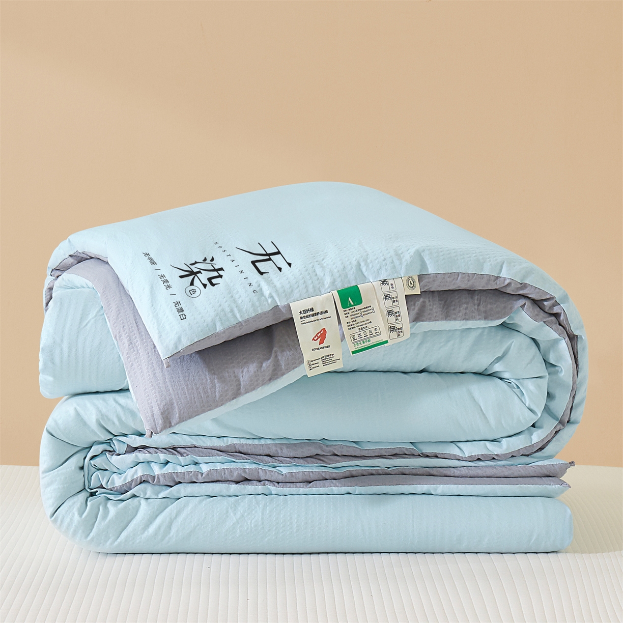 小叮当家纺仓储工厂店 2025新款亲肤舒适A类水洗棉原棉大豆被被子被芯-无染 无染-淡水蓝