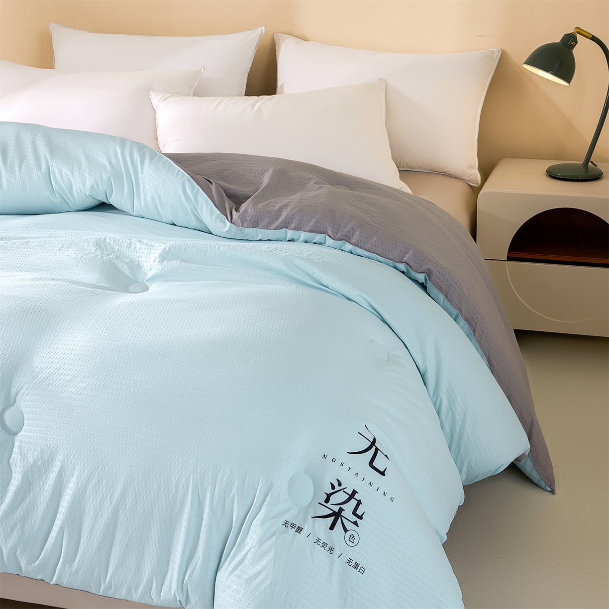 91家纺网 家纺一手货源 找家纺 小叮当家纺仓储工厂店 2025新款亲肤舒适A类水洗棉原棉大豆被被子被芯-无染 无染-淡水蓝