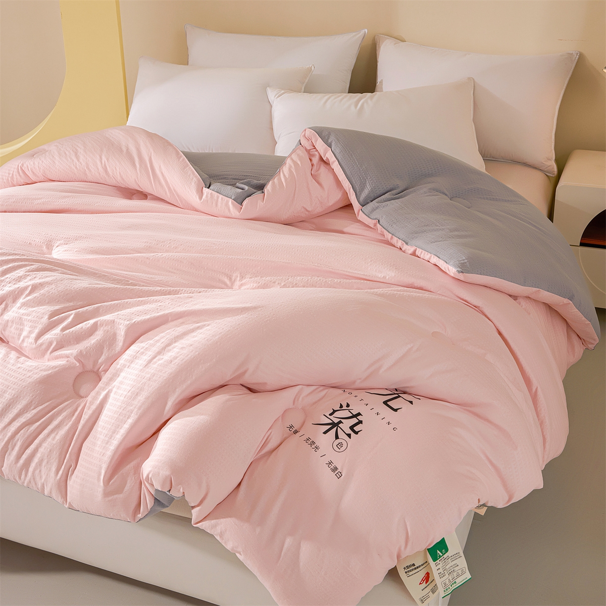 91家纺网 家纺一手货源 找家纺 小叮当家纺仓储工厂店 2025新款亲肤舒适A类水洗棉原棉大豆被被子被芯-无染 无染-樱花粉