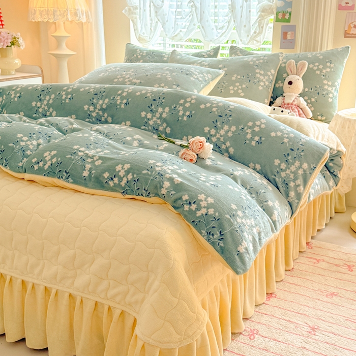 91家纺网 家纺一手货源 找家纺 金盛皇朝家纺 2025新款高克重印花牛奶绒床单床盖单件三件四件套 花漾织梦